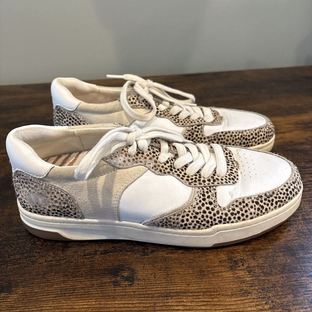 Madewell MWL Court‎ White Leopard Print Leather Fur Calf Hair Sneakers 9M